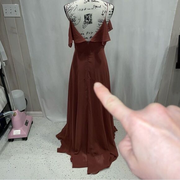 Beautiful Anthropologie Jenny Yoo mauve ruffle cold shoulder maxi dress - Picture 8 of 12